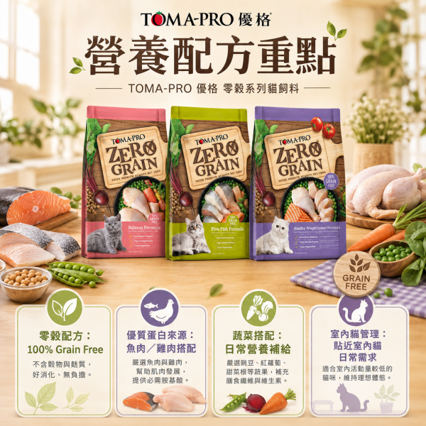 【TOMA-PRO 優格】Zero Grain 零穀貓飼料 14lb｜鮭魚／5種魚／室內貓體重管理｜全年齡成貓乾糧 TOMA-PRO零穀貓飼料14lb、優格零穀貓飼料14磅、優格鮭魚貓飼料14lb、優格5種魚貓飼料、優格室內貓體重管理、無穀貓飼料推薦、室內貓飼料推薦、化毛貓飼料推薦