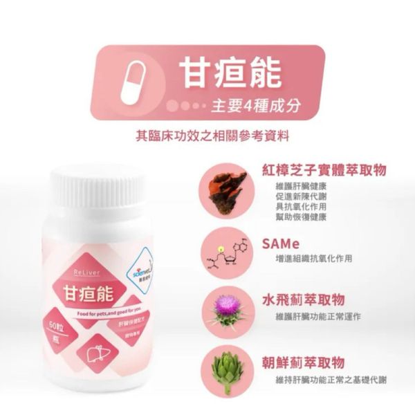 【賽恩威特】 甘疸能 ReLiver 60粒｜犬貓肝臟保健配方 含紅棗靈芝子 寵物保肝營養品 提升代謝力 維護肝功能 賽恩威特,甘疸能,ReLiver,犬貓肝臟保健,保肝配方,寵物保肝,狗肝臟保健,貓肝臟保健,紅棗靈芝,肝臟營養補充,肝臟修復,HealthPet