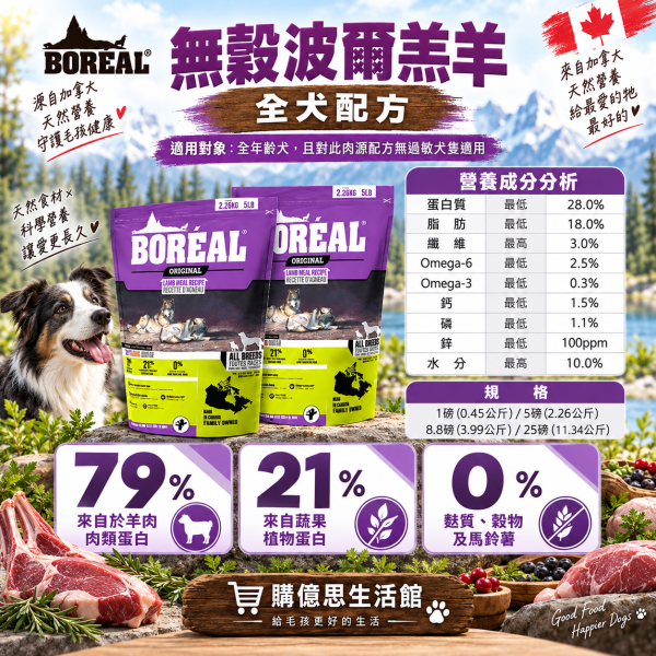 【波瑞歐 BOREAL】無穀犬糧5lb｜全齡犬狗飼料｜鴨肉 火雞 海宴三重奏 羊肉 加拿大製 BORÉAL, BOREAL, 波瑞歐, 波瑞歐狗飼料, 無穀狗飼料, 無穀犬糧, 狗飼料, 犬糧, 狗乾糧, 加拿大狗飼料, 全齡犬飼料, 5lb狗飼料, 鴨肉狗飼料, 火雞狗飼料, 魚肉狗飼料, 羊肉狗飼料, 低GI狗飼料, 高蛋白狗飼料