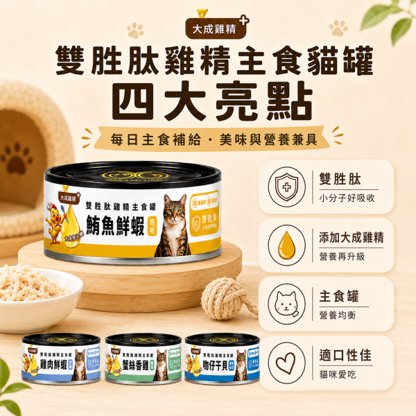 【GOMO】雙胜肽雞精主食貓罐80g｜雞肉鮮蝦・鱈魚鮮蝦・鮪魚鮮蝦・吻仔干貝｜貓主食罐 GOMO雙胜肽雞精主食貓罐80g、GOMO貓主食罐推薦、80g主食貓罐推薦、挑嘴貓主食罐、高適口性貓主食罐、雞精貓主食罐