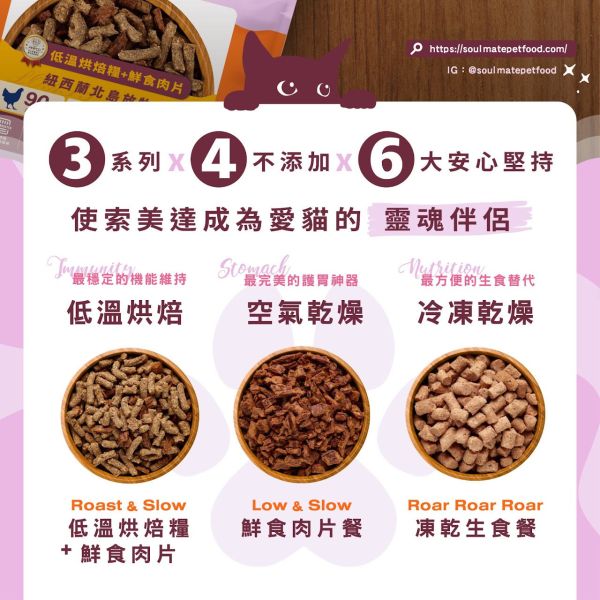 【索美達 Soulmate 】 烘焙糧+鮮食肉片 1.6kg｜牛羊 / 深海魚 / 雞肉｜紐西蘭低溫烘焙 高蛋白 無穀貓飼料 主食乾糧 貓飼料推薦

貓烘焙糧

Soulmate索美達

紐西蘭貓糧

低溫烘焙貓飼料

無穀貓糧

鮮食肉片貓糧

貓主食乾糧

高蛋白貓糧

全齡貓飼料