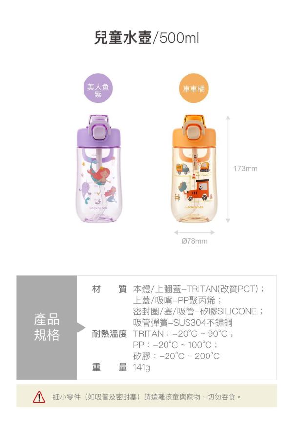 【LocknLock 樂扣樂扣】兒童Tritan吸管水壺 500ml｜彈蓋安全鎖扣｜恐龍／無尾熊／獅子／車車／美人魚 樂扣樂扣兒童水壺500ml、LocknLock兒童水壺500ml、樂扣Tritan兒童水壺、兒童吸管水壺推薦、幼兒園水壺推薦、500ml兒童水壺推薦