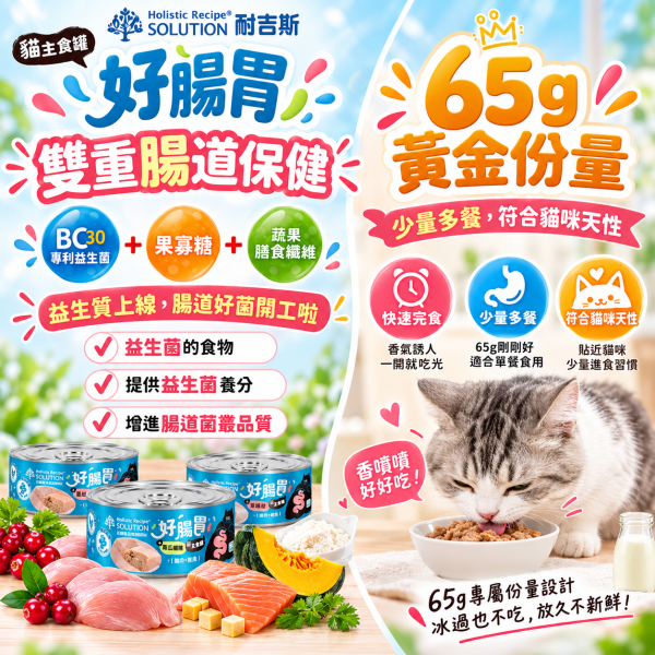 耐吉斯 好腸胃貓 主食罐65g｜幼貓成貓適用｜益生菌益生質｜雞肉+牛奶／雞肉+鮭魚／雞肉+鯛魚｜腸胃保健貓罐頭 耐吉斯,耐吉斯主食罐,耐吉斯貓罐頭,耐吉斯好腸胃,SOLUTION耐吉斯,貓主食罐,貓罐頭,主食罐,成幼貓主食罐,全齡貓主食罐,65g貓罐,好腸胃主食罐,腸胃保健貓罐,雞肉鯛魚貓罐,雞肉鮭魚貓罐,雞肉羊奶貓罐,鮭魚貓罐,鯛魚貓罐,羊奶貓罐,高動物蛋白貓罐,果寡糖貓罐,貓咪濕食,貓濕糧,幼貓主食罐,成貓主食罐