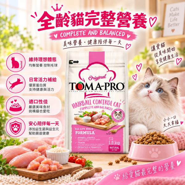 【TOMA-PRO優格】經典系列 1.5公斤-成幼貓雞肉+米(化毛高纖配方) 優格貓飼料, 優格雞肉米貓糧, 化毛貓飼料, 高纖貓飼料, 成幼貓乾糧, 除毛球貓糧, 室內貓飼料, 長毛貓飼料, 全齡貓天然糧, 低敏貓飼料, 高纖維貓糧推薦, 貓咪消化保健飼料