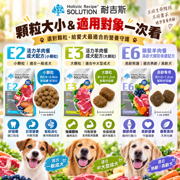 【耐吉斯】E系列無穀犬糧22LB｜E2小顆粒/E3大顆粒/E6高齡關節 耐吉斯,耐吉斯狗飼料,SOLUTION耐吉斯,耐吉斯犬糧,耐吉斯E系列,狗飼料22LB,狗飼料22磅,犬糧22磅,狗飼料10kg,無穀狗飼料,無穀犬糧,成犬飼料,高齡犬飼料,熟齡犬飼料,羊肉狗飼料,羊肉犬糧,小顆粒狗飼料,大顆粒狗飼料,E2狗飼料,E3狗飼料,E6狗飼料,關節保健狗飼料,高齡犬關節保健,葡萄糖胺狗飼料,軟骨素狗飼料,BC30益生菌,益生菌狗飼料