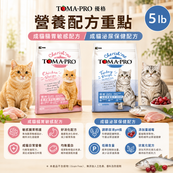 【TOMA-PRO 優格】親親食譜成貓飼料 5lb｜敏感腸胃／泌尿保健｜無穀貓糧 2.27kg TOMA-PRO貓飼料推薦、優格貓飼料推薦、優格親親食譜評價、敏感腸胃貓飼料推薦、泌尿保健貓飼料推薦、無穀成貓飼料推薦、成貓飼料推薦