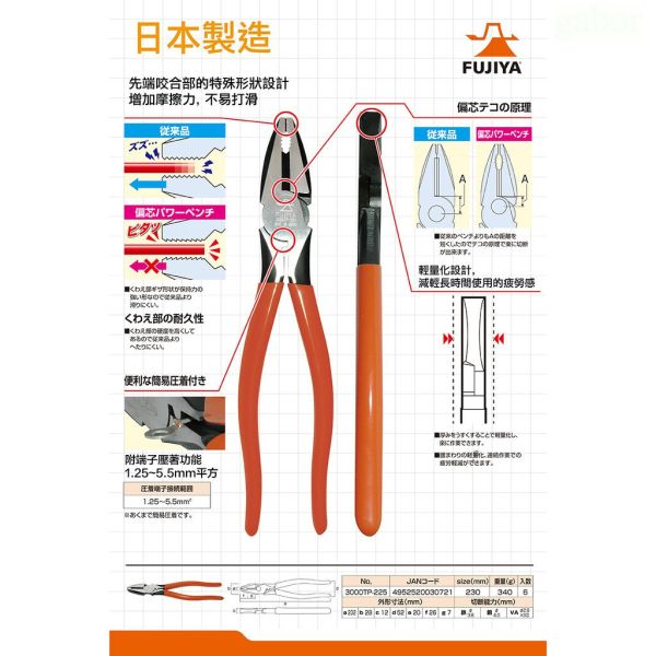 鹿 日本製 富士箭 FUJIYA 超省力 強力 鋼絲鉗 老虎鉗 3000TP-200 3000TP-225 