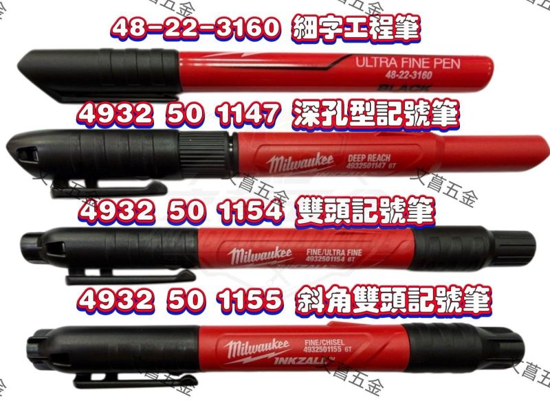 【文菖五金】Milwaukee 美沃奇工程記號筆 雙頭深孔細字 快乾 4932501147 49325054 49325055 48-22-3160 Milwaukee,美沃奇,INKZALL,工程記號筆,雙頭記號筆,深孔記號筆,細字記號筆,防水記號筆,快乾奇異筆,工地標記
