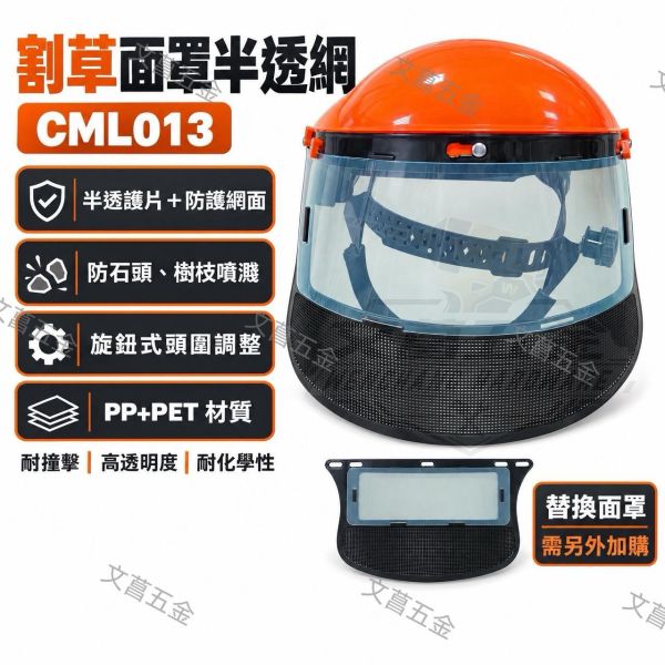 【文菖五金】CML013 割草面罩半透明 黑紗網 防護面罩 割草面具 防石頭樹枝飛濺 半黑紗網+半透明替換面罩 CML013,割草面罩,防護面罩,割草面具,半透網面罩,除草面罩,防飛濺面罩,割草機配件,安全面罩,旋鈕面罩