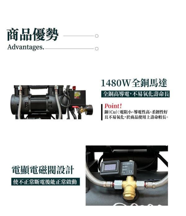 MENIC 美尼克 1480W 超輕量 鋁製桶身 無油式空壓機 40L 