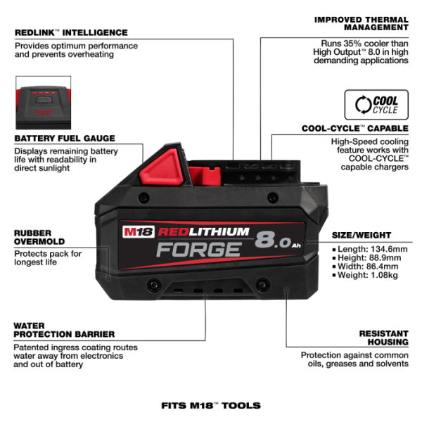 美沃奇 18V FORGE 12.0Ah 鋰電 電池 高散熱 高輸出 M18FB12 M18 FB12 M18™ FORGE™ 8.0Ah 鋰電池
型號：M18 FB8

M18™ FORGE™ 12.0Ah 鋰電池
型號：M18 FB12