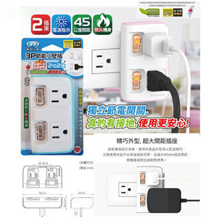 含稅 附發票 鹿洋五金 JY-P1222 二開二插3P小壁插(插頭接地)  防範火災 符合新版安規 