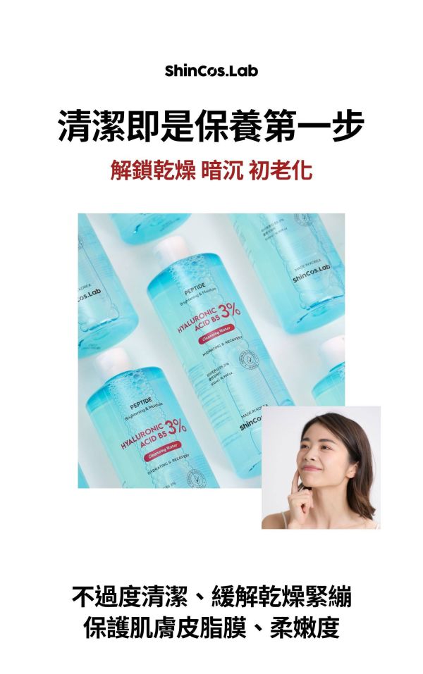 【 ShInCos.Lab】 透明質酸 玻尿酸 B5 3% 淨膚卸妝水 500ML 
