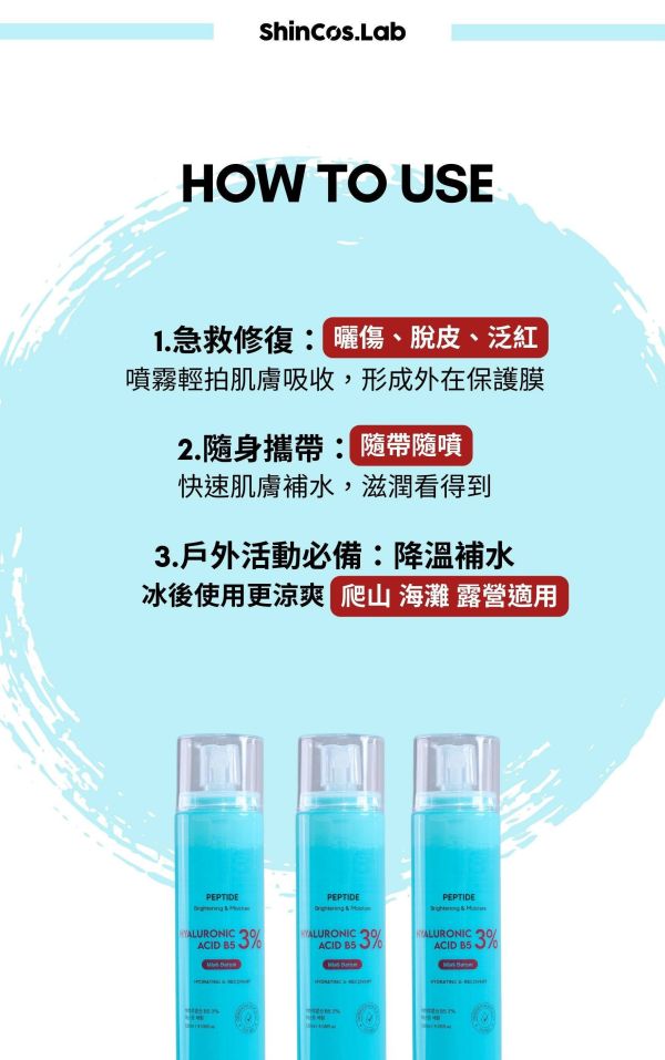 【ShInCos.Lab】 透明質酸 玻尿酸 B5 3% 精華急救噴霧 120ml 