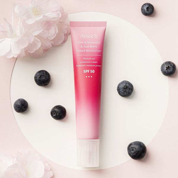 【SPF50】Cherry blossoms & Acai Berry Tinted Moisturizer 30ml 防曬乳,物理性防曬,SPF50,清爽防曬,不曬黑防曬,防曬係數,敏感肌防曬,UVA,UVB