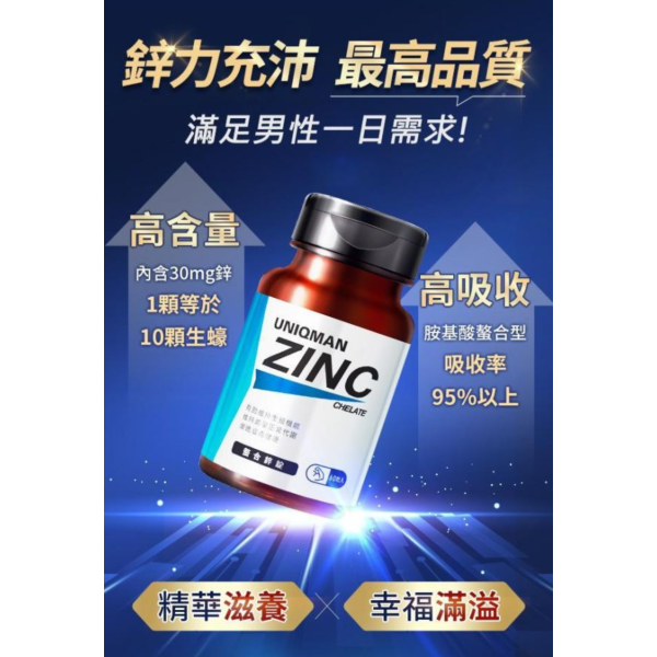 UNIQMAN 螯合鋅錠 (60粒/瓶)【提升精質｜多入更優惠】 Zinc,Chelated Zinc,鋅,螯合鋅,活力,鋅推薦,鋅功效,鋅保健,男性補鋅