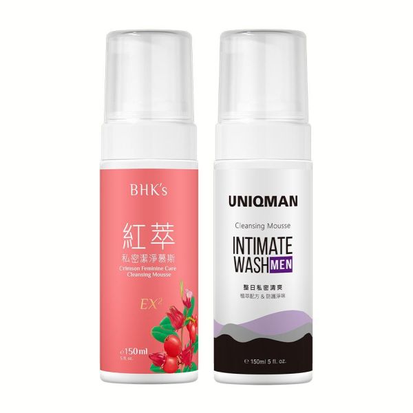 BHK's 紳淑潔淨組 紅萃私密慕斯EX2(150ml/瓶)+UNIQMAN 男性私密慕斯(150ml/瓶) 