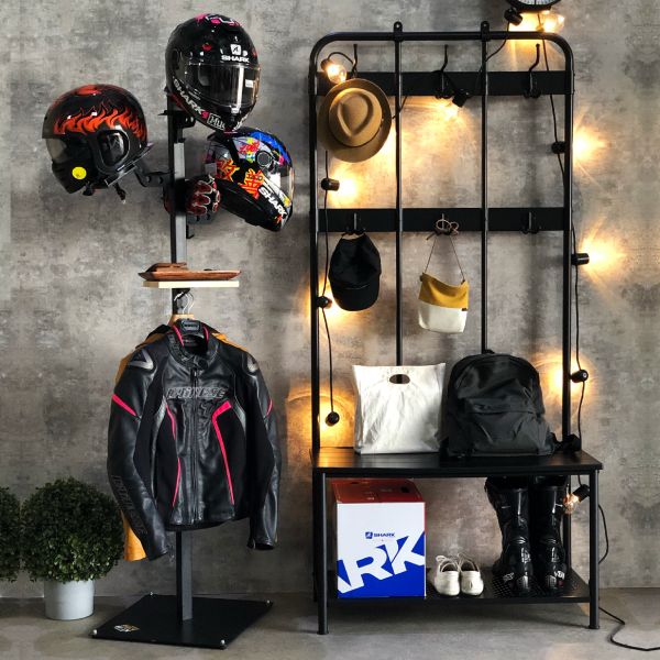 Helmet Holder & Coats Stand Clothes stand, helmet holder, motorcycle helmet, helmet storage, helmet care, helmet hanger, race suit hanger, helmet rack, entryway stand, HUCK handmade