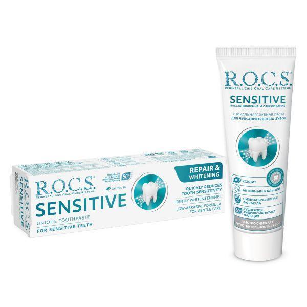 (優惠組)R.O.C.S. 雙效牙膏 敏感修護&淨白 60ml/74g ROCS,不含氟,強化琺瑯質,溫和,天然酵素,亮白,薄荷