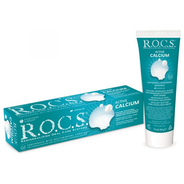 R.O.C.S. 高品質天然精油牙膏活性鈣(牙周病專用) 75ml/94g ROCS.牙周病,亮白,牙膏,琺瑯質受損,蛀牙,天然,精油,天然精油,鈣