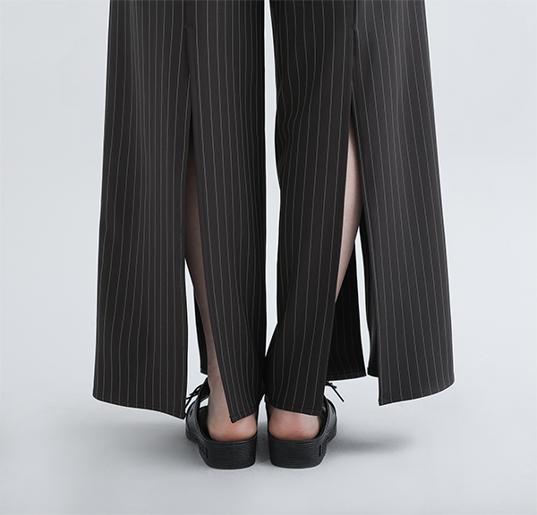 Extend_延伸開衩寬褲_黑條 