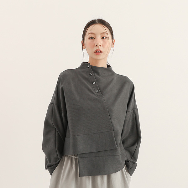 Jiaozhi_交織褶片上衣_灰藍 