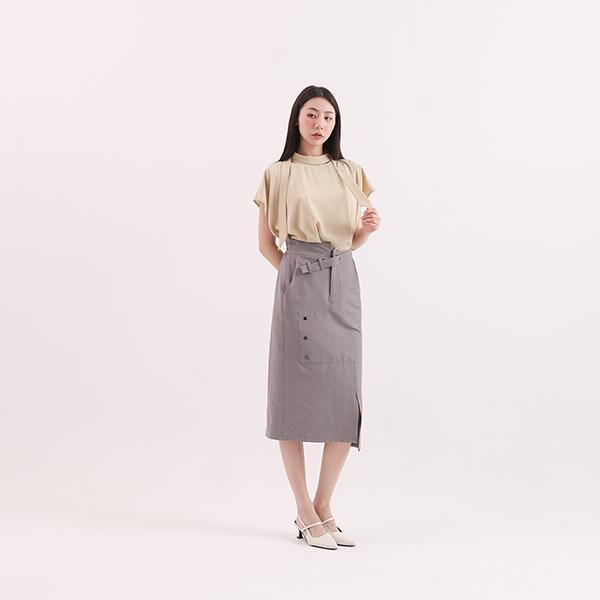 Adagio_微步剪接鉛筆裙_灰格紋 