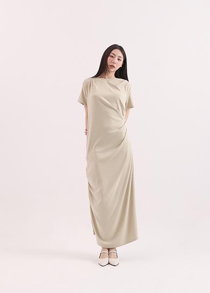 Yuqu_玉粹皺褶洋裝_芥末黃 