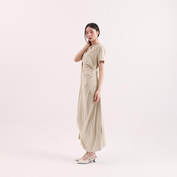 Yuqu_玉粹皺褶洋裝_芥末黃 