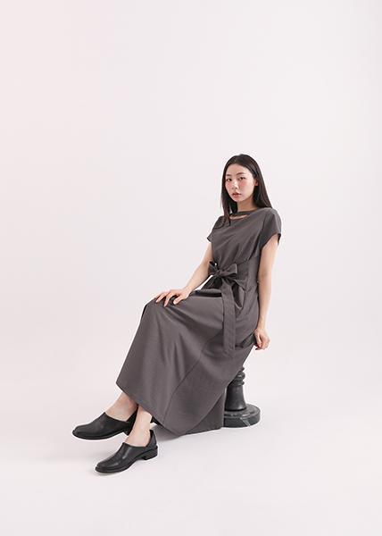 Zhendi_真諦綁帶洋裝_鐵灰 