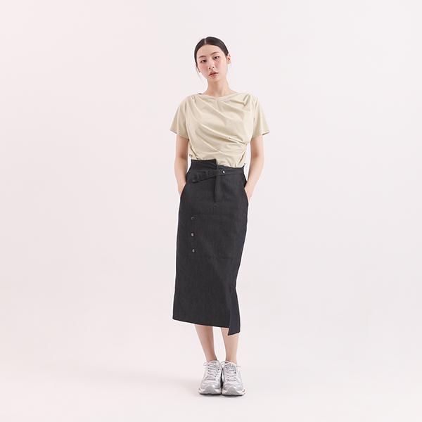 Adagio_微步剪接鉛筆裙_單寧黑 