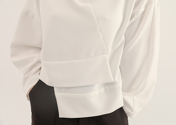 Jiaozhi_交織褶片上衣_白 