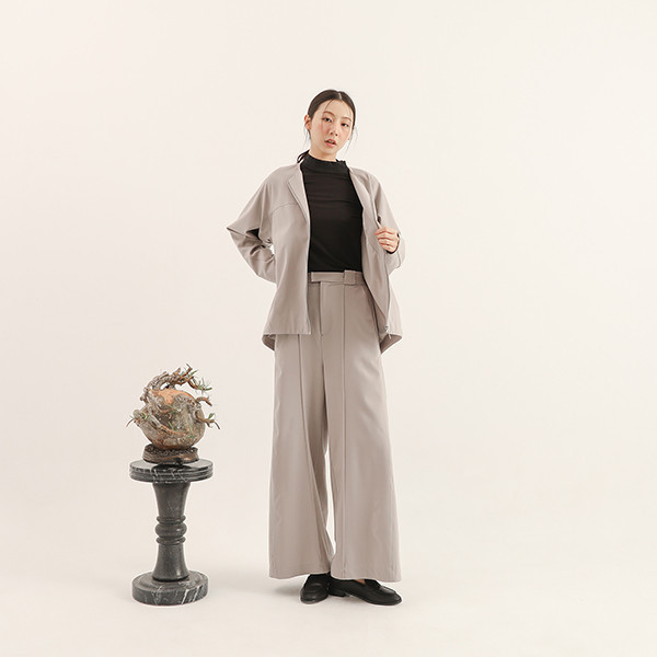 Meander_曲徑剪接長褲_灰 