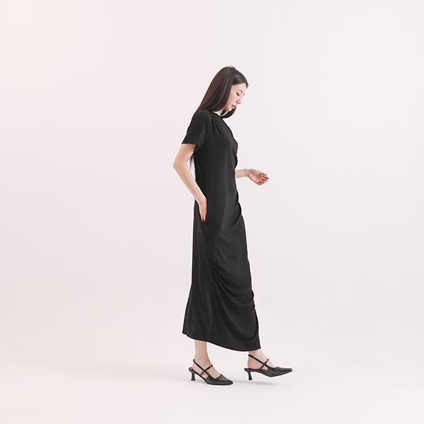 Yuqu_玉粹皺褶洋裝_黑 