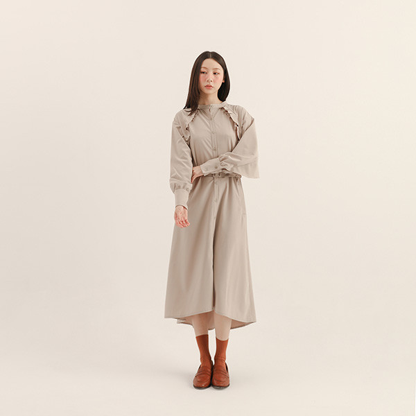 Feifei_飛飛荷葉洋裝_ 卡其 