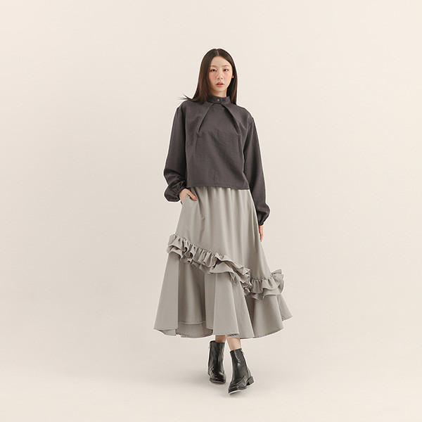 Ruoshui_若水褶片上衣_深藍