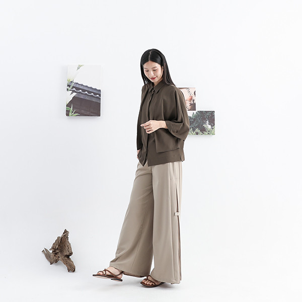Wuyin_無垠百褶寬褲_卡其 