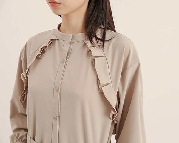 Feifei_飛飛荷葉洋裝_ 卡其 