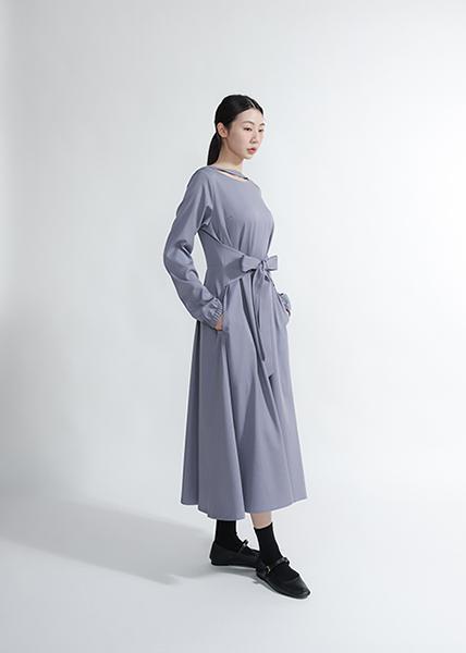 Sincere_真摯綁帶洋裝_灰藍 