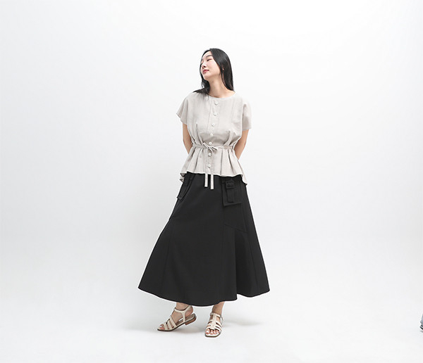 Geqian_擱淺波浪綁帶上衣_灰 