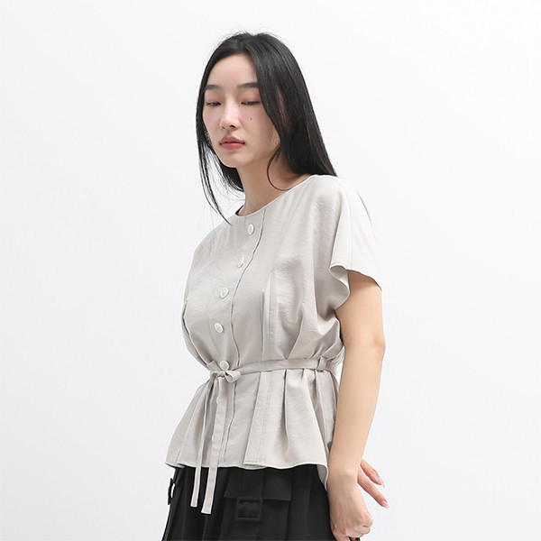 Geqian_擱淺波浪綁帶上衣_灰 