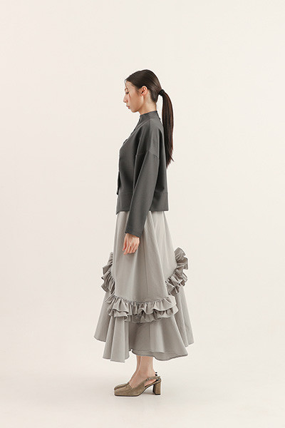 Jiaozhi_交織褶片上衣_灰藍 