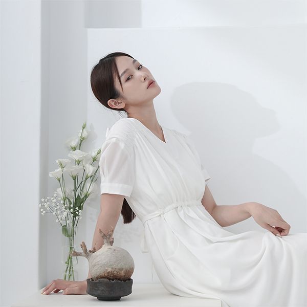Muyu_暮雨細褶洋裝_白 