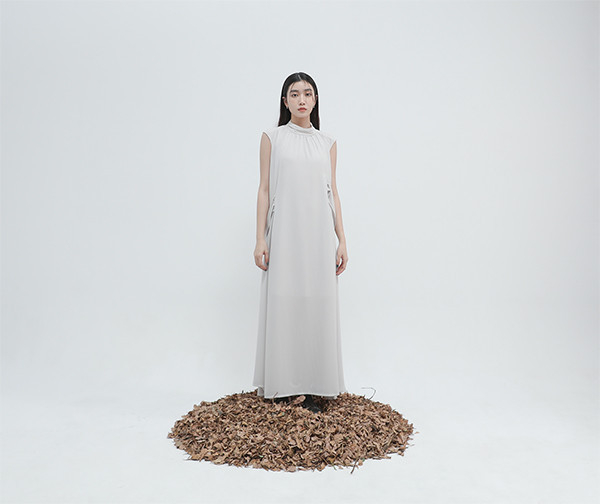 Wuchang_無常・皺褶長洋裝_灰 