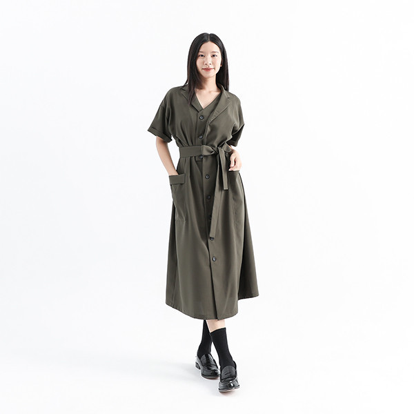 Tiaoyue_跳躍襯衫洋裝_軍綠 