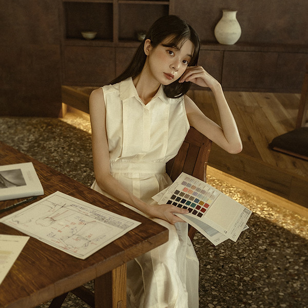 Retro_青丘復古棉麻洋裝_米白 