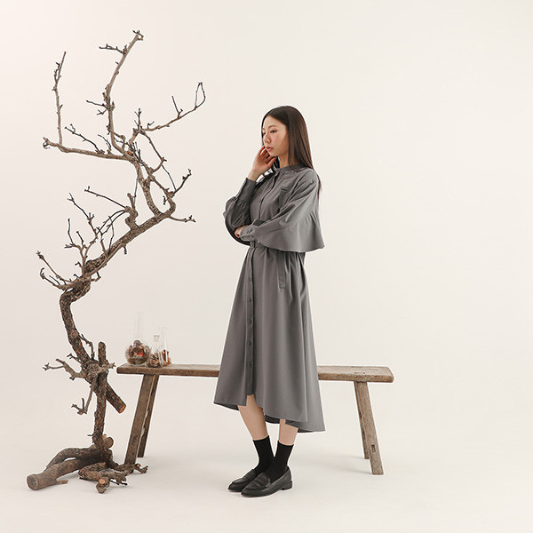 Feifei_飛飛荷葉洋裝_ 灰 