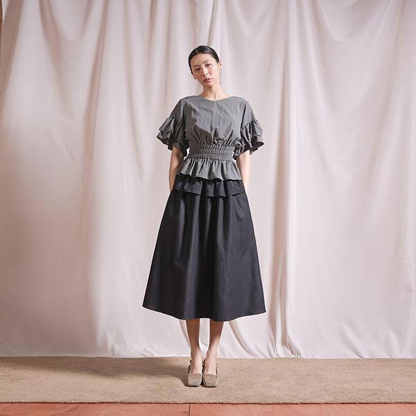 HuaZou_花奏縐摺裙_單寧黑 
