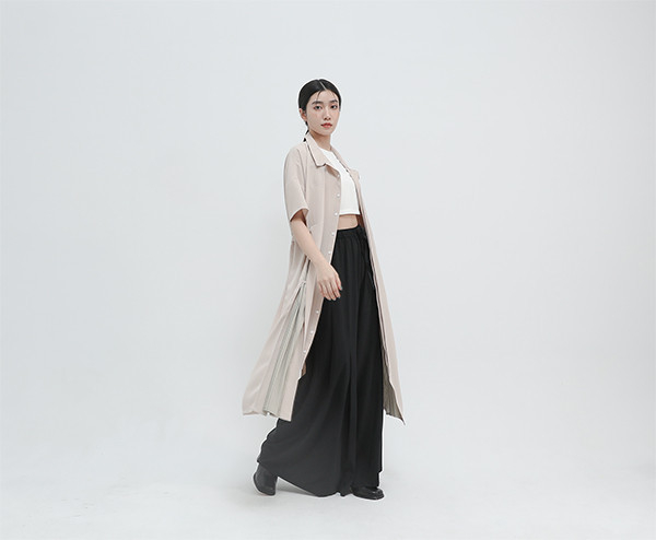 Qingyue_青月造型百褶洋裝_米 
