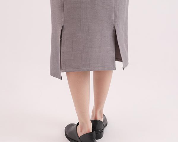 Adagio_微步剪接鉛筆裙_灰格紋 